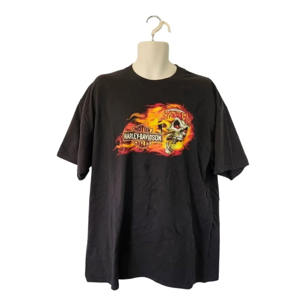 Harley‎ Davidson 2017 Flaming Skull Tee Size 2X Cincinnati, Ohio